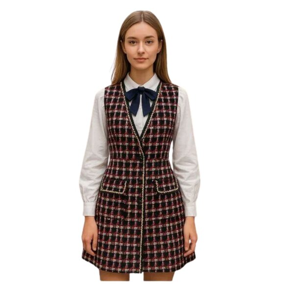 Zara Plaid Dress with Bow Accent - Picture 1 of 5